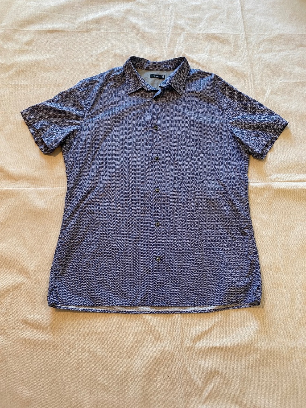 Vince Chevron Print Cotton Short Sleeve Button Up Shirt Size XL